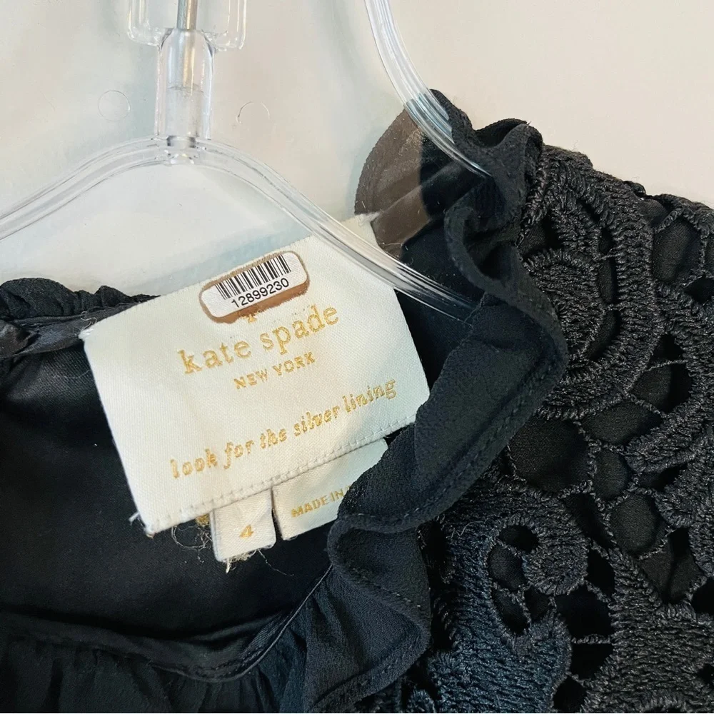Kate Spade Tapestry Lace Black Ruffle Collar Short Sleeve Dress